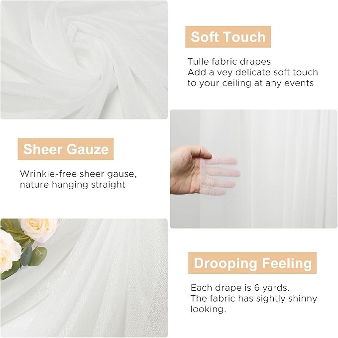 Wokceer Wedding Arch Draping Fabric 6 Panels 28.7" x 20FT Ivory Drapes Sheer Fabric Backdrop Arch Draping for Wedding Ceremony Birthday Party Bridal Shower Decoration