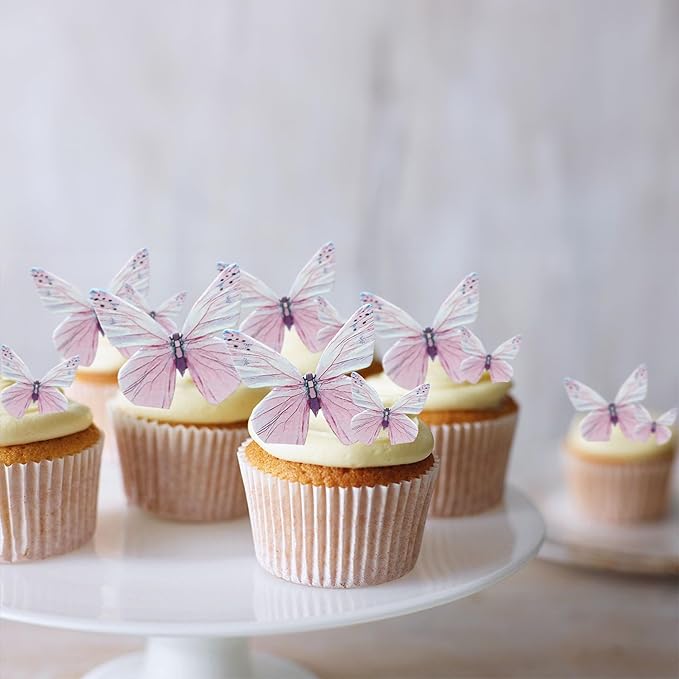 Ephlyn 72Pcs Edible 3D Butterfly Cupcake Toppers Cute Butterfly Picks Realistic 3D Butterfly Cupcake Decorations for Butterfly Theme Baby Shower Bridal Shower Birthday Decorations Purple