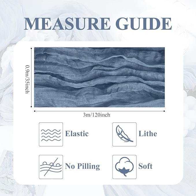 Asee'm 3pcs Cheesecloth Table Runner 120 Inches Dusty Blue Boho Gauze Cheese Cloth Runner 10FT Rustic Sheer Table Runners for Centerpiece Wedding Baby Shower Spring Easter Decoration