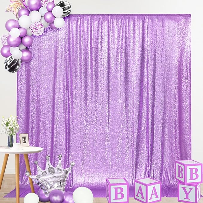 SquarePie Sequin Backdrop Curtain Not See Through Thick Glitter Background for Party 8FT x 10FT Lavender
