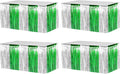 4 Pack 29x108 Inch Metallic Foil Fringe Tinsel Table Skirts for Rectangle Tables Streamer Backdrop for Wedding, Birthday, Parade Floats, Christmas, Halloween Party Decoration(Silver Green)