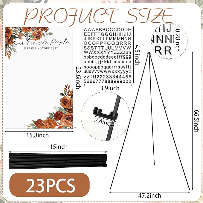 Pinkunn Terracotta Floral Wedding Seating Chart with Easel Display Stand 15.8 x 23.6 Inch Rose Wooden Rustic Seating Chart Board Please Find Your Seat Sign for Baby & Bride Shower Wedding Sign Decor