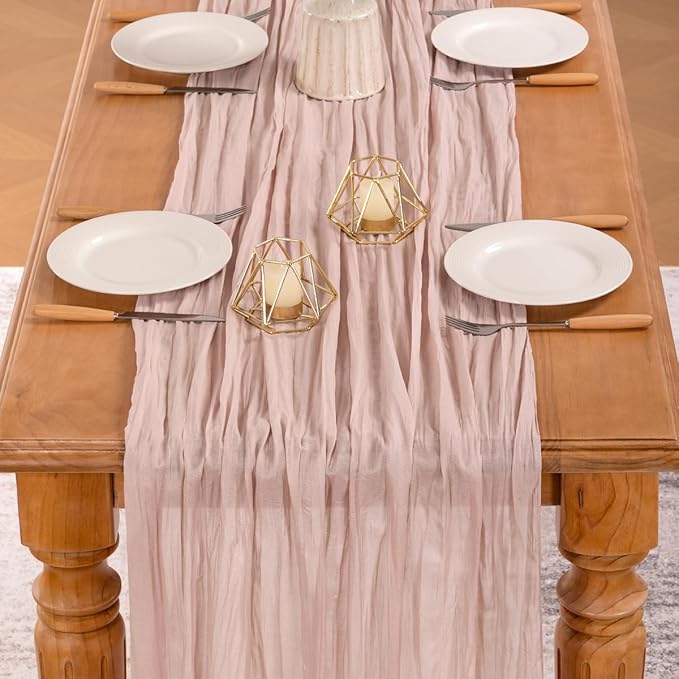 MLMW 6 Pack Pink Cheesecloth Table Runner Boho Gauze Rustic Cheese Cloth Table Runner 160 inch Sheer 13.3ft for Gender Reveal Wedding Party Baby Bridal Shower Birthday
