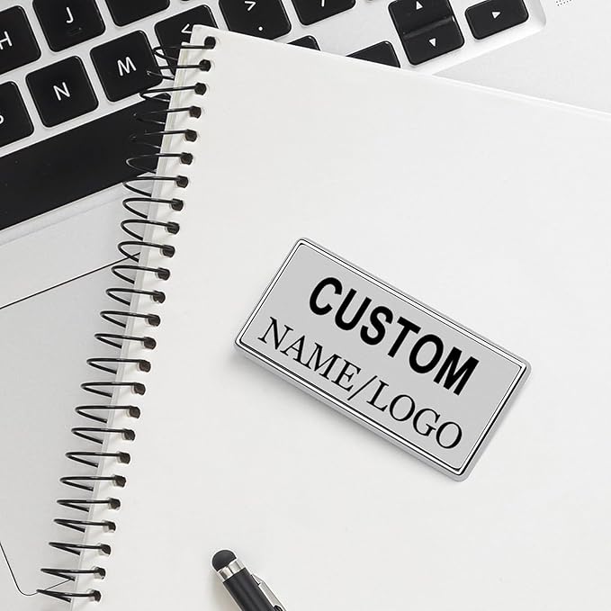 Custom Name Tags ID Badges with Logo Name Personalized Name Badges Name Tag ID Badges with Pin Backing Customizable Name Tags for Business Offices Stores Restaurant, 1.5x2.8 in, 100PCS