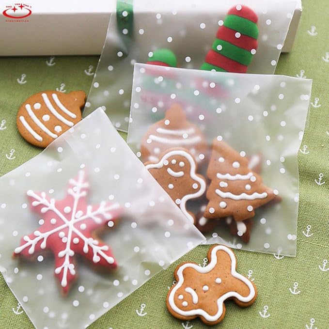 Searik Self Sealing Cookie Bags with Seal 4x6 Inches, 4 Mils Individual Self Adhesive Cellophane Plastic Candy Bags for Wedding Party Gift Giving Bakery Chocolate with Thank You Stickers 100 Pcs