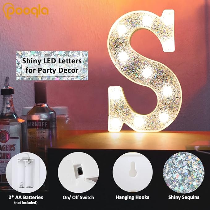 Pooqla Light Up Letters, LED Marquee Letters for Silver Birthday Decorations, Battery Powered Night Light Teenager Girl Room Decor, Gift for Girls Boys Wedding Bedroom Christmas Party Decor, Letter G