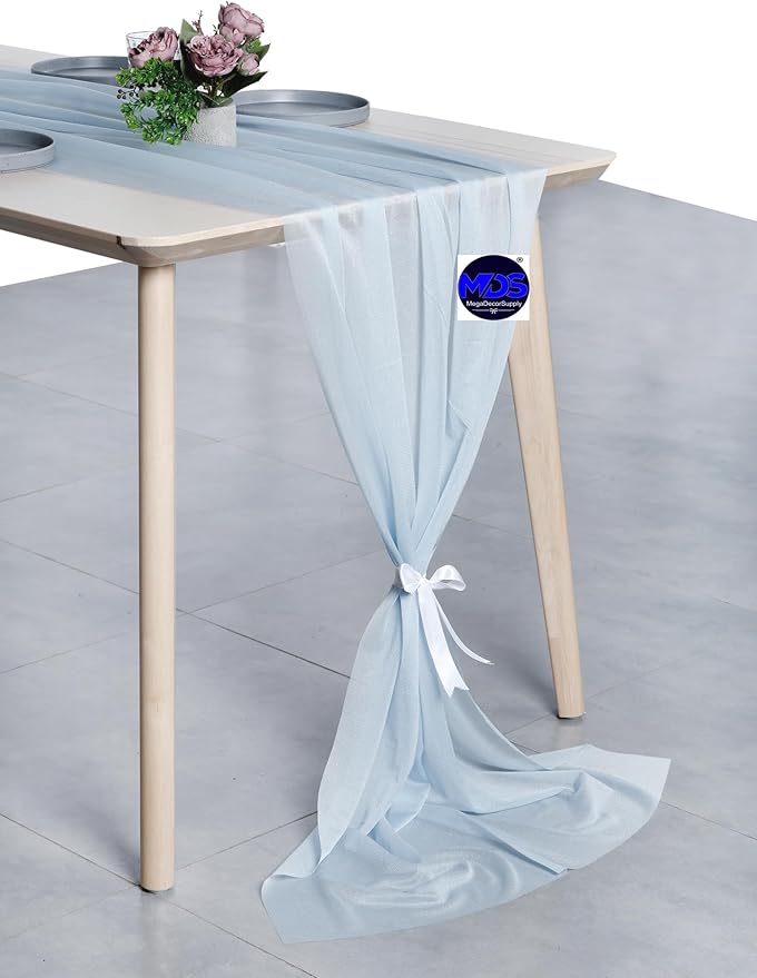 MDS Halloween Chiffon Table Runner - 20 Pack, 29 x 170 Inches, 14ft Each - Sheer Spooky Table Runners for Haunted House Parties, Trick-or-Treat Tables, Witchy Décor, Wedding & Events - Baby Blue