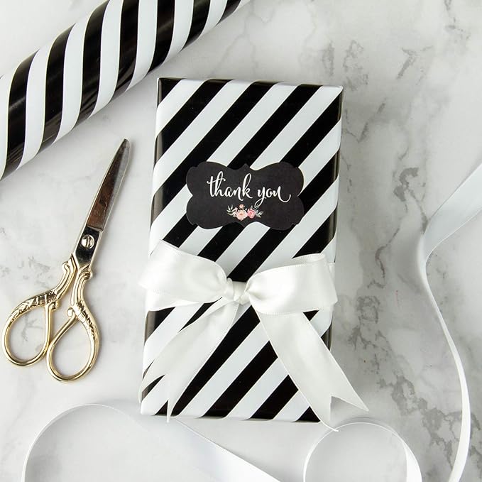 WRAPAHOLIC Reversible Wrapping Paper - Mini Roll - 17 Inch x 33 Feet - Black and Stripes Design for Christmas, Birthday, Holiday, Wedding, Baby Shower