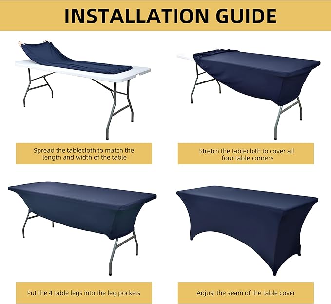 2-Pack 4ft Spandex Table Covers for Rectangular Folding Tables - Wrinkle Resistant Stretch Tight Table Cloths - Ultimate Fitted Table Protector for Parties, Banquet, and Wedding