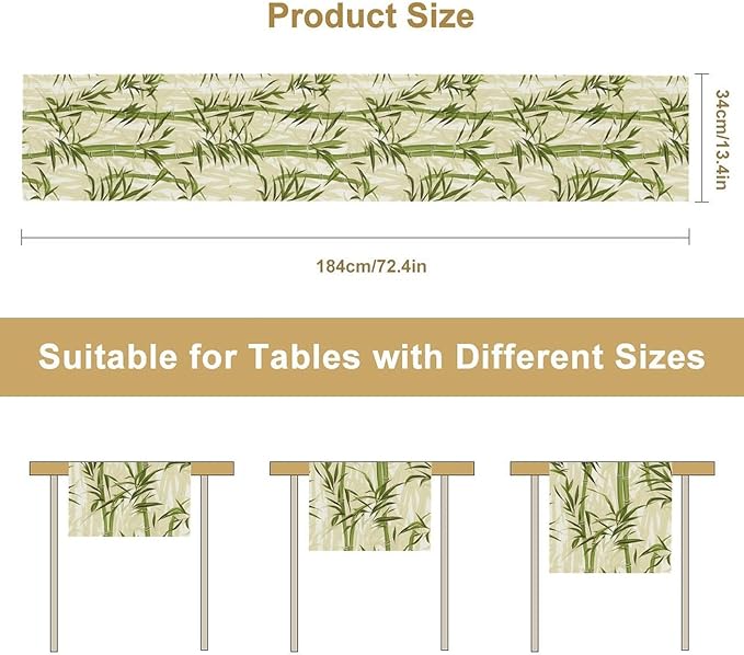 Bamboo Table Runner,Green Plant Leaf Pattern Table Cloth Kitchen Dining Table Home Party Decoration 13x108 Inch
