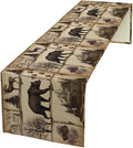Rustic Cabin Table Runner, Retro Moose Cone Deer Bear Farmhouse Lodge Table Runner for Dinner Living Room Kitchen Vintage Country Cottage 13x120 Inch