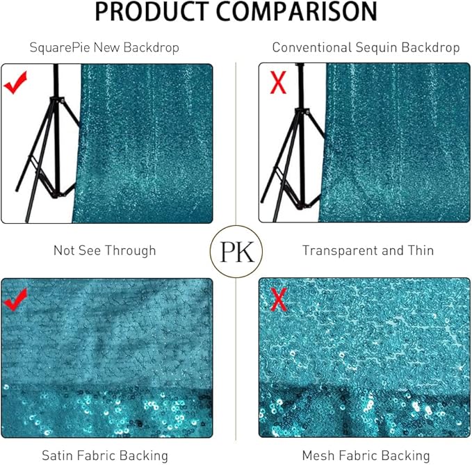 SquarePie Sequin Backdrop Curtain Not See Through Thick Glitter Background for Party 7FT x 7FT Teal