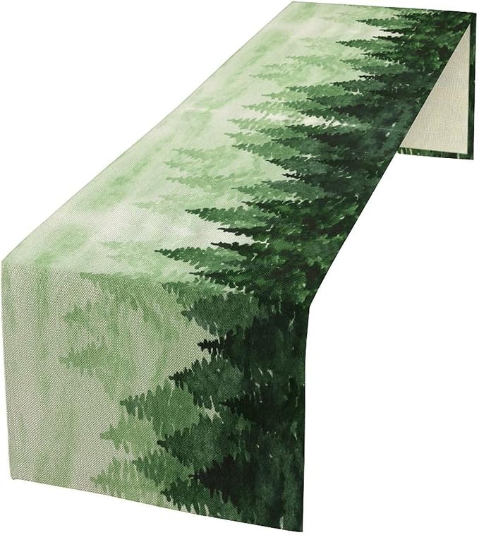 Foggy Forest Table Runner,Watercolor Wreen Misty Forest Landscape Table Runner for Kitchen Dining Table Home Party Decoration 13x120 Inch