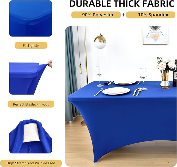 2-Pack 8ft Spandex Table Covers for Rectangle Folding Tables - Washable Elastic Tablecloth - Ultimate Fitted Table Protector for Birthday Parties, Trade Shows, Banquet