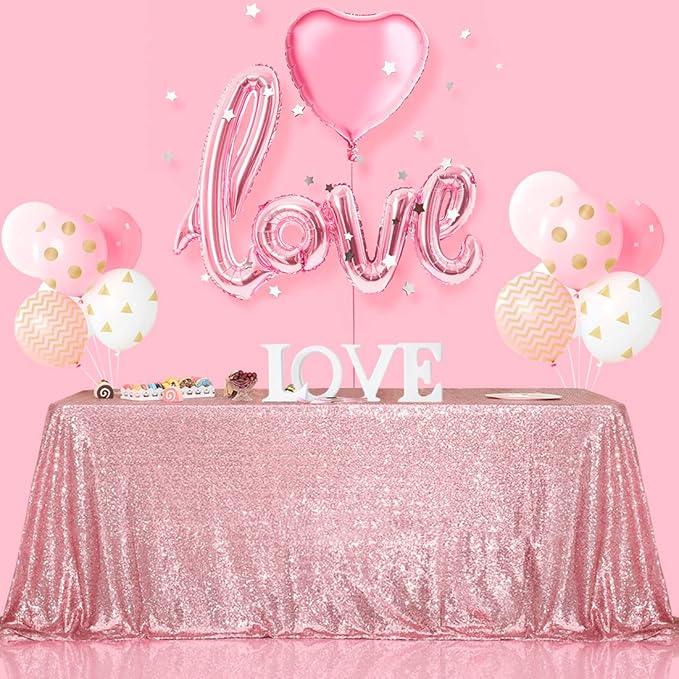 SquarePie Sequin Tablecloth 60 x 102 Inch Fuchsia Pink Sparkly Table Linen for Wedding Party