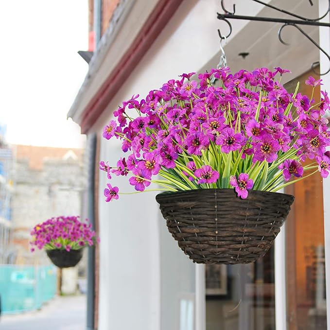 20 Bundles Artificial Flowers Outdoor UV Resistant Fake Flowers No Fade Faux Plastic Plants Garden Porch Window Box Decorating(Purple)…