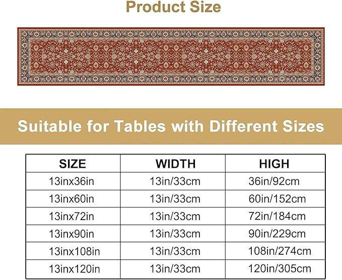 Boho Floral Vintage Red Blue Table Runner, Retro Flower Rustic Country Farmhouse Abstract Pattern for Home Kitchen Table Decor Dining Coffee Room Party Decor 13x108in