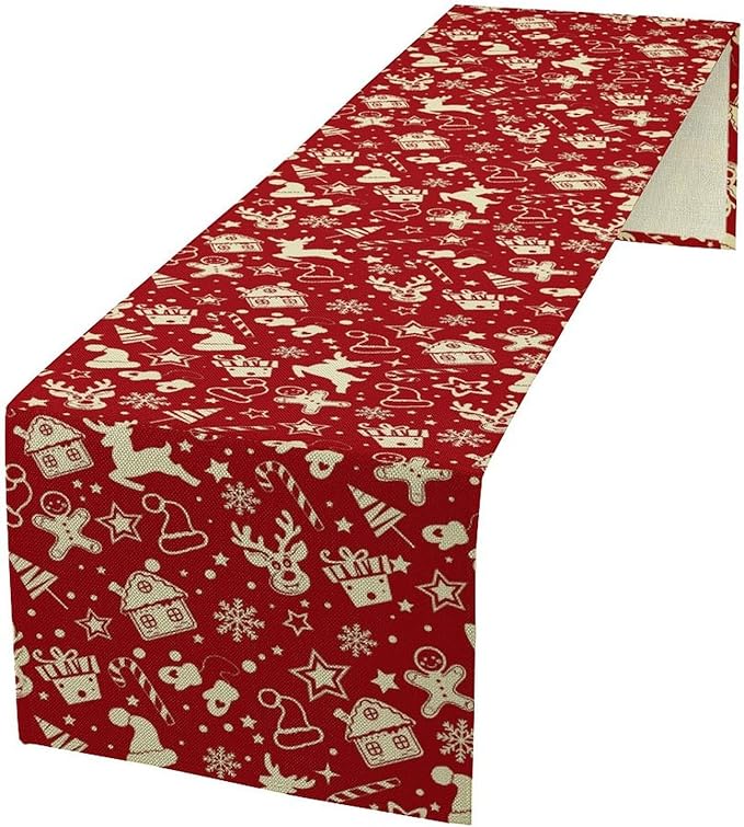 Christmas Table Runner,Seasonal Winter Deer Table Decoration Snowflake Table Cloth Kitchen Dining Table Decoration for Home Party Decor 13x70 Inch