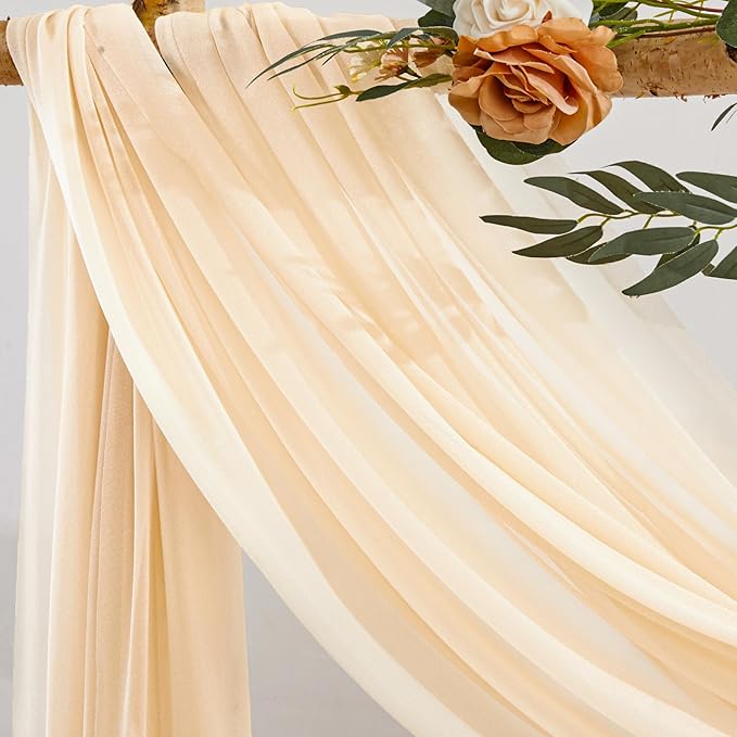 Champagne Wedding Arch Draping Fabric 2 Panels 30'' x 20FT Champagne Drapes Sheer Fabric Backdrop Arch Draping Fabrics for Wedding Ceremony Birthday Party Bridal Shower Decoration