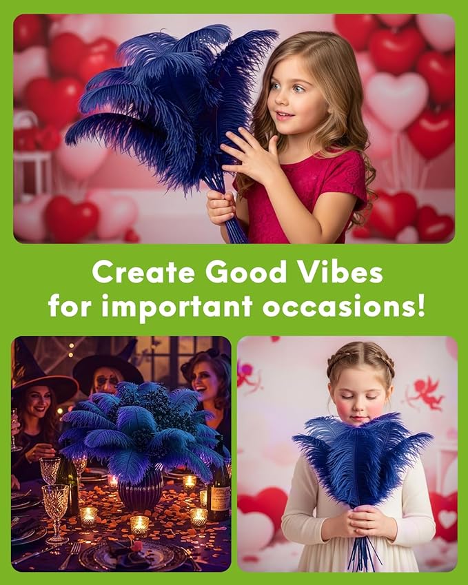 NEWONG 30pcs Navy Blue Ostrich Feathers Natural Bulk 9-12inch(23-30cm) Vase Craft Wedding Home Party Centerpieces Christmas Day Decoration