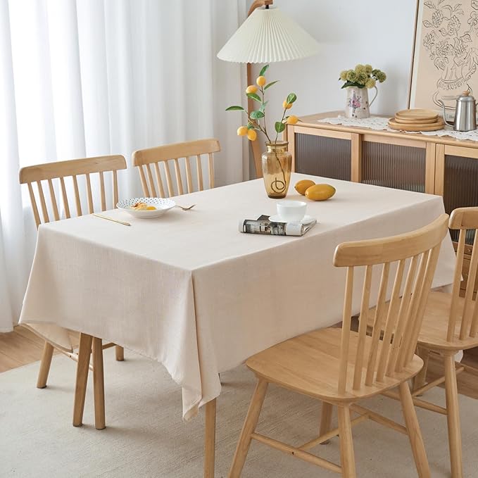 NLMUVW Linen Table Cloth for Rectangle Table, Champagne Tablecloth Water Resistant Farmhouse Burlap for Kitchen Dining, 54 x 140 Inch