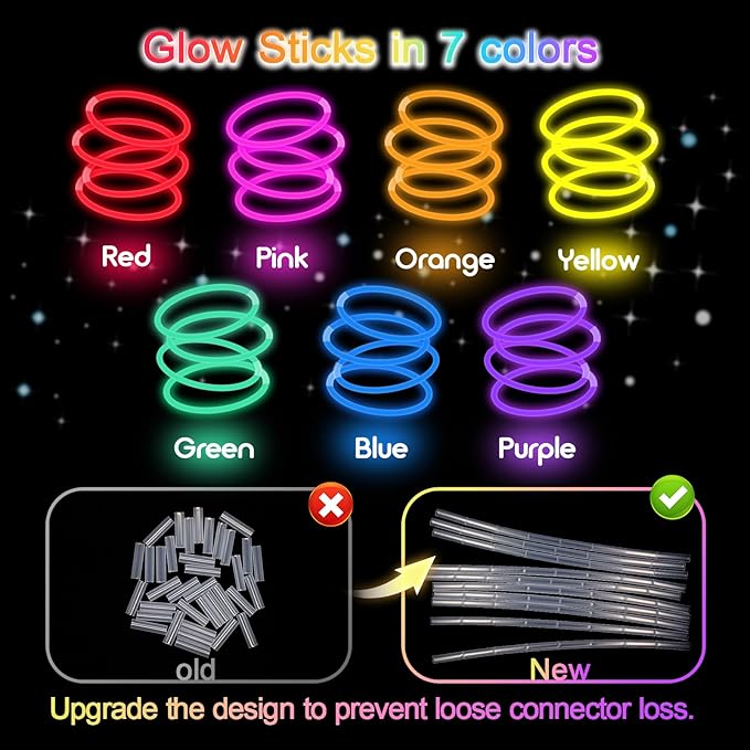 Halloween Glow Sticks Bulk Party Pack- Ultra Bright 500pk Glow in the Dark Party Favors, Glow Decorations, Neon Party Glow Necklaces and Glow Bracelets with Connectors