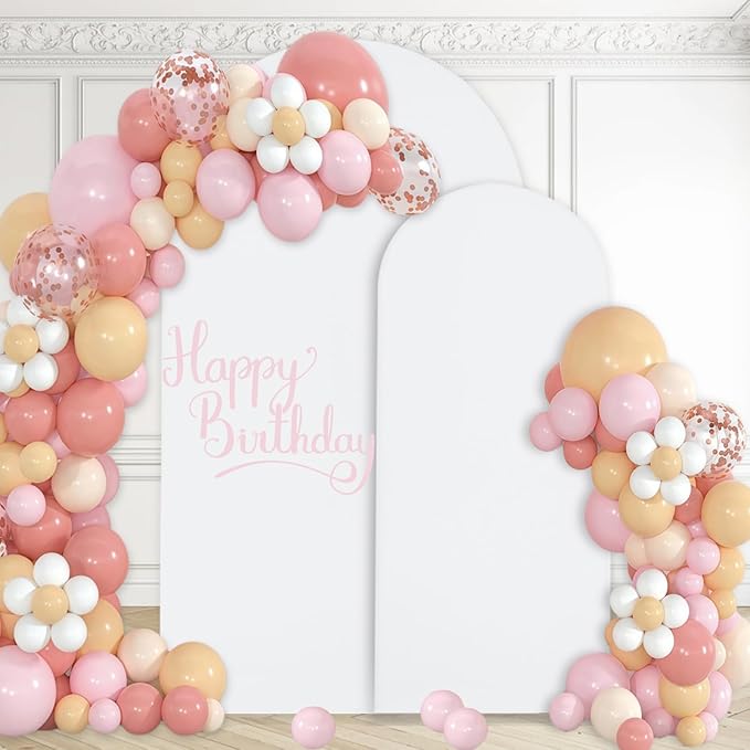 WEERRW White Arch Backdrop Cover Set of 2 Spandex Fitted Round Top Chiara Backdrop Stand Stretchy Wedding Covering for Event Birthday Party Banquet Decoration (6FT, 7.2FT)