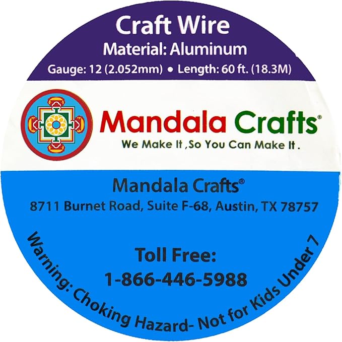 Mandala Crafts 12 Gauge Anodized Aluminum Craft Wire for Jewelry Making - 60 FT Colored Flexible Light Gold Tone Wire - Bendable for Bonsai Armature Crafting Sculpting