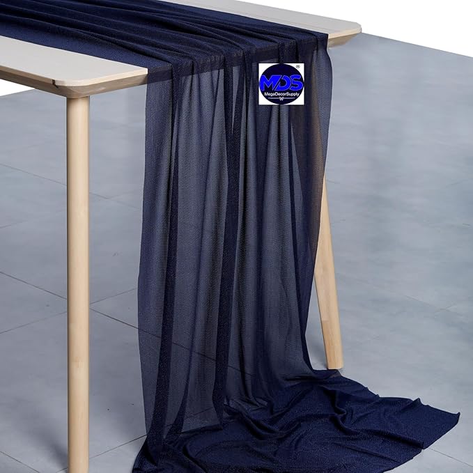 MDS Halloween Chiffon Table Runner - 12 Pack, 29 x 170 Inches, 14ft Each - Sheer Spooky Table Runners for Haunted House Parties, Trick-or-Treat Tables, Witchy Décor, Wedding & Events - Navy Blue