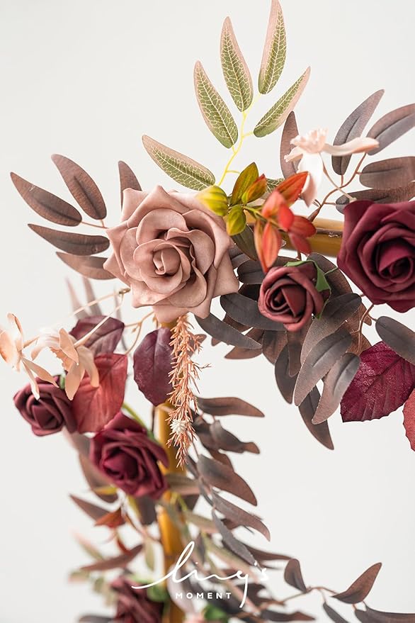 Ling's moment 5FT Burgundy Artificial Flower Garland Maroon Rose Floral Garland Arch Flowers Vine for Wedding Party Backdrop Decor Home Mantel Table Centerpieces Decorations Dusty Rose