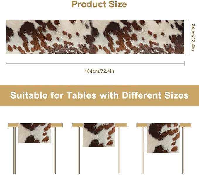 Farmhouse Cow Skin Print Table Runner, Safari Wildlife Brown Country Farm Cowhide Pattern Cotton Linen Rustic Cottage Table Runner for Dinning Home Party Holidays Home Setting, 13x90 Inch