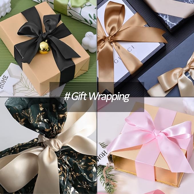 1-1/2" Wide x 100 Yards Wide Green Satin Ribbon Solid Fabric Ribbons Roll for Valentine's Day Crafts Chair Sash Gift Wrapping, Invitation Cards, Floral Sewing Party (Green)