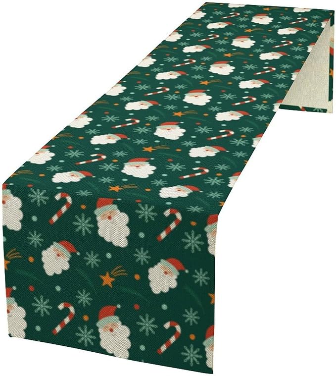 Christmas Table Runner,Seasonal Winter Xmas Holiday Green Table Cloth Kitchen Dining Table Decoration for Home Party Decor 13x70 Inch