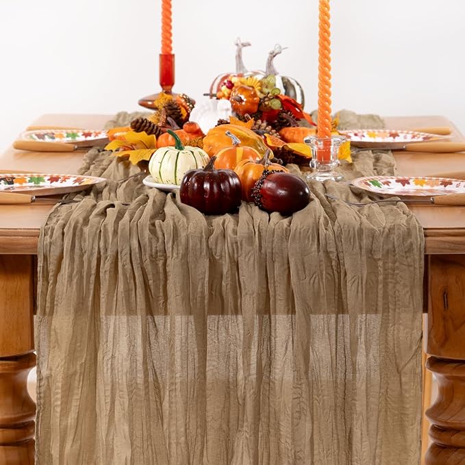 Nude Cheesecloth Table Runner 4 Pack Fall Table Runners Boho Gauze 120 Inches Coffee Cheese Cloth Fall Table Decorations for Thanksgiving Wedding Bridal Baby Shower Tea Party Decor