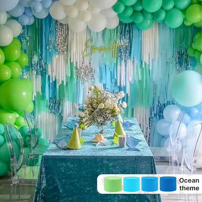 PartyWoo Teal Crepe Paper Streamers 4pcs 328ft Pack of Turquoise Crepe Paper Streamers for Birthday Gender Reveal Baby Shower Wedding Graduation Pool Mermaid Under The Sea Theme Party Decorations