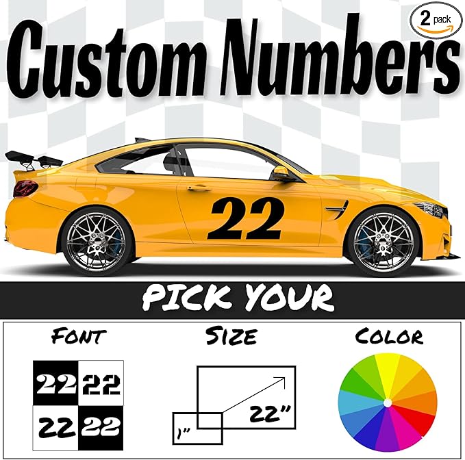 Fairwinds Designs Custom Race Car Number Decals | Set of 3 Heavy Duty Vinyl Stickers | Choose Size in Inches | Numbers for Cars Truck Motorcycle Jet Ski Boat | Racing Autocross Pro (Black, Medium)