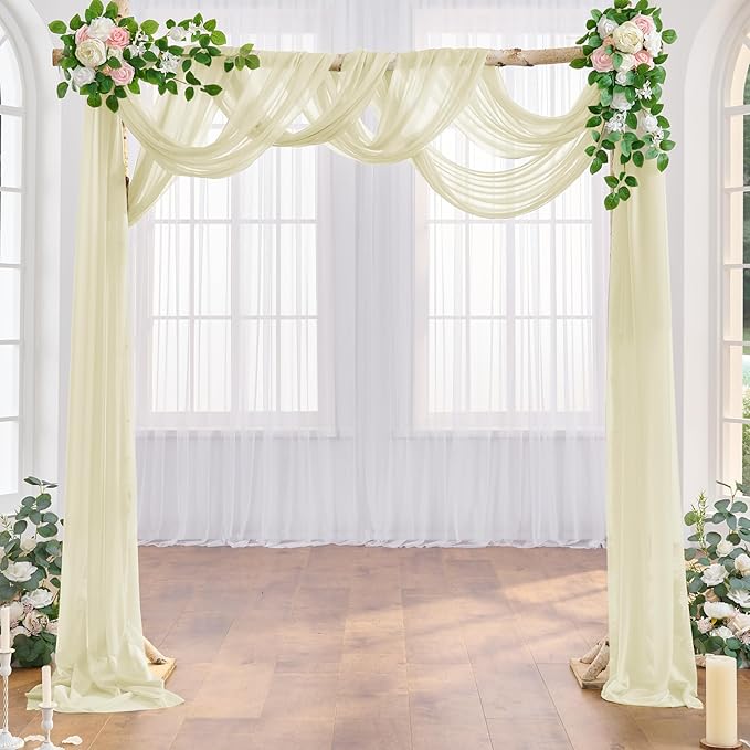Wedding Arch Draping Fabric Beige Arch Drapes Sheer Backdrop Curtain for Ceremony Photo Wedding Decor 19Ft Length x 28" Width 6 Panel