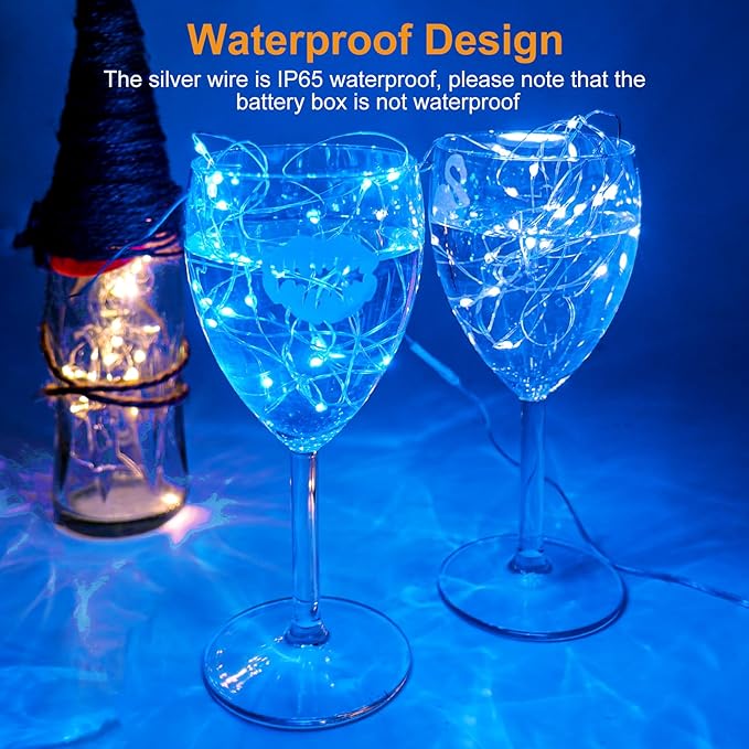 btfarm 6 Pack Fairy Lights Battery Operated [3 Modes], 7ft 20 Led Twinkle Lights String Lights Waterproof Bulk Small Mini Silver Wire for Mason Jars Vases Wedding Table Centerpiece, Blue