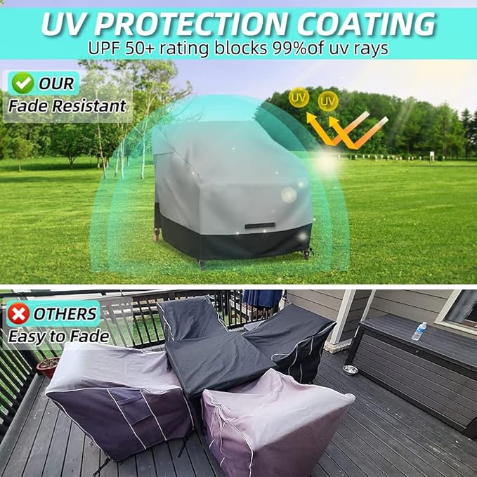 Patio Swivel Chair Cover Waterproof 2 Pack, 600D Heavy Duty Outdoor Furniture Covers for Universal Lawn/Deck/Garden/Backyard Fits up 31.5" W*33.5" D*36" H, Gray/Black
