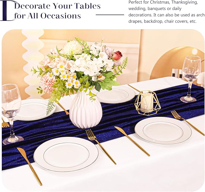 Velvet Table Runner 20 x 120 Inches 10ft Luxurious Thick Soft Velvet Christmas Thanksgiving Wedding Reception Table Runner for Party Reception Decorations(Navy Blue, 1 Pack)