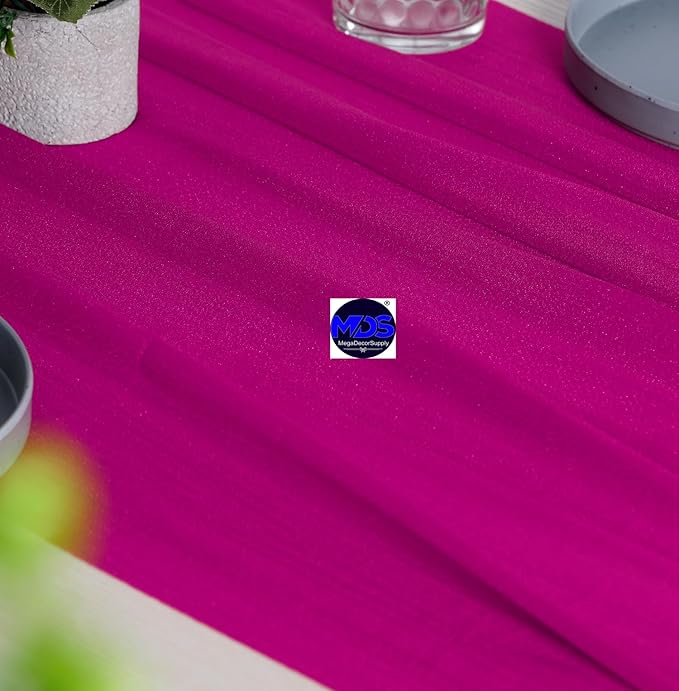 MDS 5 Pack 10ft Chiffon Table Runner 29 x 120 Inches Sheer Wedding Runner Romantic Rustic Table Runner for Wedding Decorations, Birthday Parties, Bridal Shower Party Arch Decor - Magenta