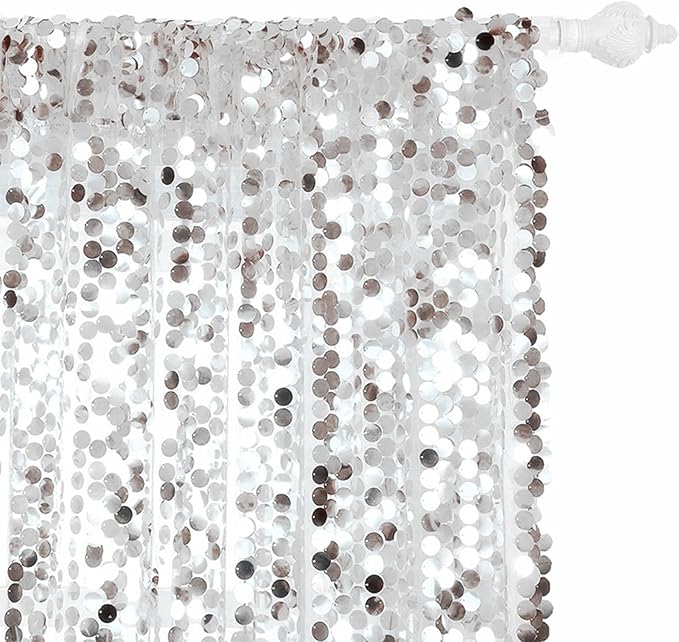 HH 9x9FT Big Silver Sequin Backdrop Curtains,Shimmer Sequin Fabric Photography Backdrop,Photo Backdrop Payette Backdrop Curtain Panels Backgrounds for Wedding Party Christmas Decoration