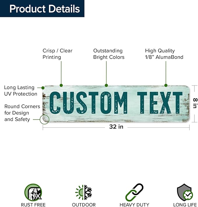 Custom Sign, Custom Street Sign, 11 Font Colors, 13 Font Styles, 4 Hole Options, 22 Sizes, 8x32 Inches, Rust Free DiBound, Fade Resistant, Made in USA by My Sign Center (Shabby Chic)