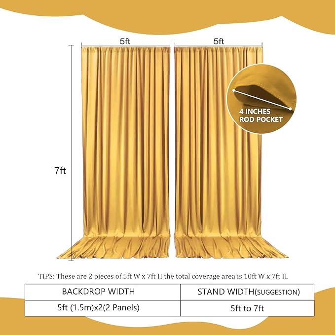 2 Panels Khaki Backdrop Curtain, 10 x 7 Feet Background Curtains for Parties, Weddings, Baby Showers, Bachelorette Halloween, Christmas Birthday Party Photoshoot Backdrop Curtains Decorations