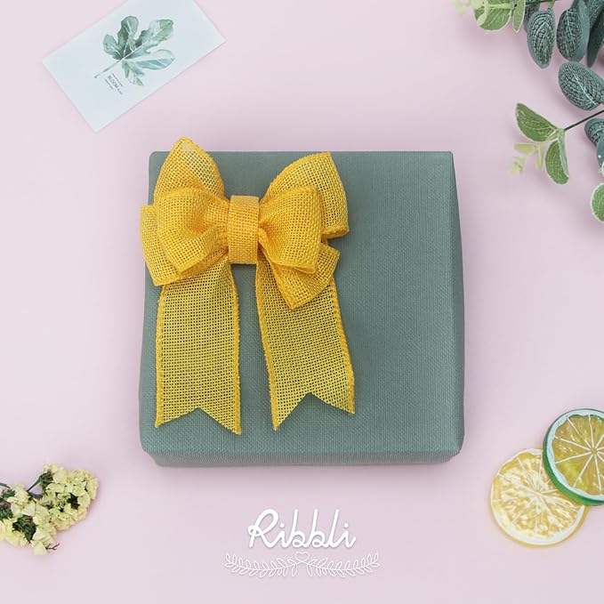 Ribbli Yellow Burlap Wired Ribbon,1-1/2 Inch x 10 Yard, Wired Edge Ribbon for Big Bow,Wreath,Tree Decoration,Outdoor Decoration
