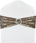 10 Pcs Sequin Chair Sashes Stretch Chair Bands Spandex Polyester Bows for Party Hotel Wedding Banquets Decoration - Coffee