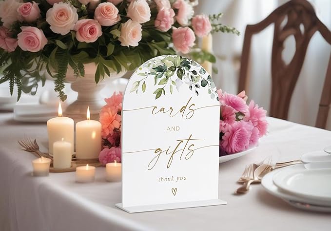 Cards and Gifts Sign, Gift Table Sign, Greenery Gold Bridal Shower Decorations, Wedding Signs for Ceremony and Reception, Engagement Decor, Wedding Table Acrylic Decor, Bachelorette Party Favors - 30