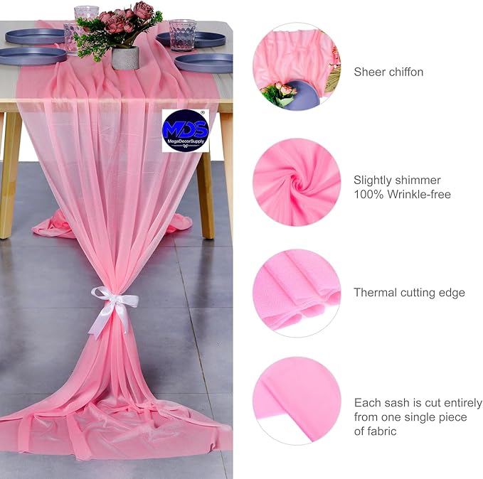 MDS Halloween Chiffon Table Runner - 10 Pack, 29 x 170 Inches, 14ft Each - Sheer Spooky Table Runners for Haunted House Parties, Trick-or-Treat Tables, Witchy Décor, Wedding & Events - Coral
