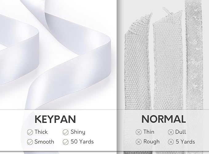 White Satin Ribbon 1-1/2 Inch x 50 Yards Double-Faced Hair Ribbons for Flower Bouquet Wrapping Paper Bows Gift Wedding Invitations Crafts