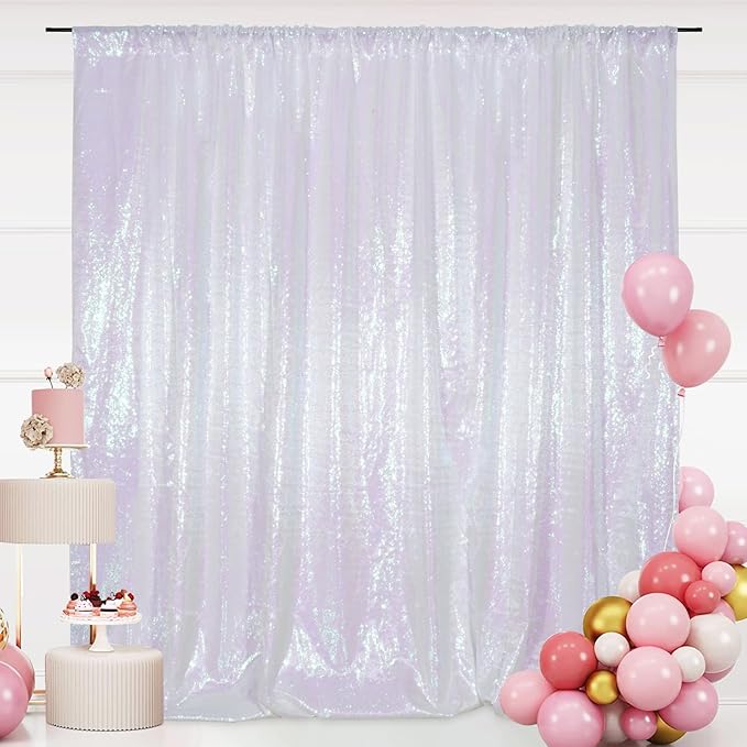 SquarePie Sequin Backdrop Non-Transparent Background Sparkly Curtain for Wedding Party 10FT x 10FT Iridescent